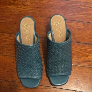 Anthropologie Blue Woven Mules